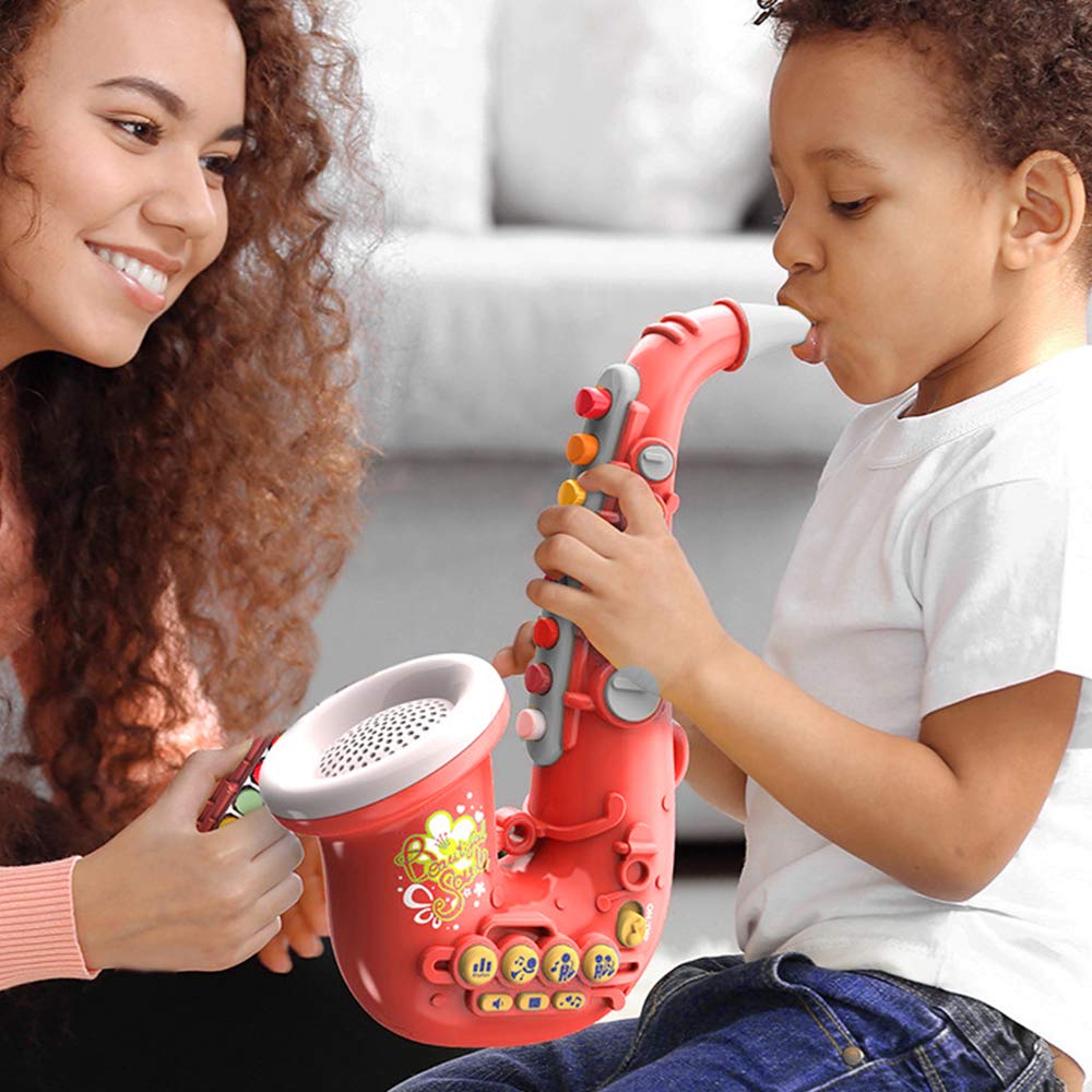 Coikes Saxophone Jouet pour Enfants Saxophone 8 Notes en Plastique avec Instruments de Musique de Musique Jouet éducatif précoce Portable Trompette pour Enfants Bébé Garçons Filles (Rouge)