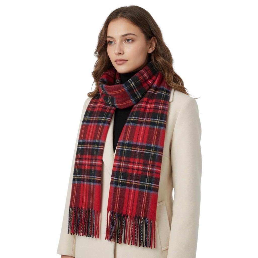 Schal aus 100 % reiner Wolle, hergestellt in Italien, Unisex, Schottenkaro, Lieferung in Geschenkbeutel.
