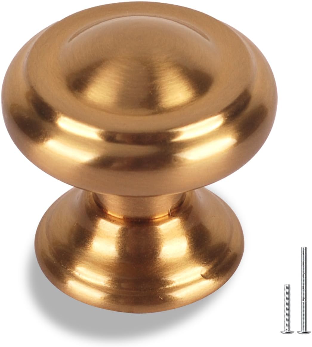 5 Pack Kitchen Cabinet Knobs,Knobs for Dresser Drawer,Heavy Duty Zinc Alloy Vintage-Style Single-Hole Vanity Handle,Brushed Gold