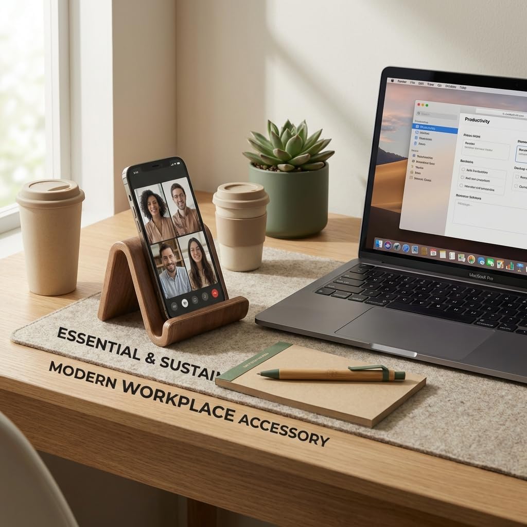 Wood Phone Stand for Desk - American Walnut Wooden Cell Phone Holder for iPhone 17 16 15 14 Pro Max Plus Samsung Galaxy Android Desktop Office Accessories Portable Aesthetic Smartphone Stand image 4