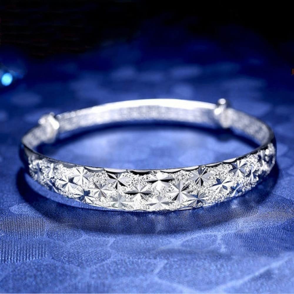 Armband Damen Silber,S999 Silber Freundschaftsarmbänder Funkelnde Geschnitzte Sterne Verstellbare Armreif Klassischer Schmuck Geschenk Für Frauen Mama Freundin