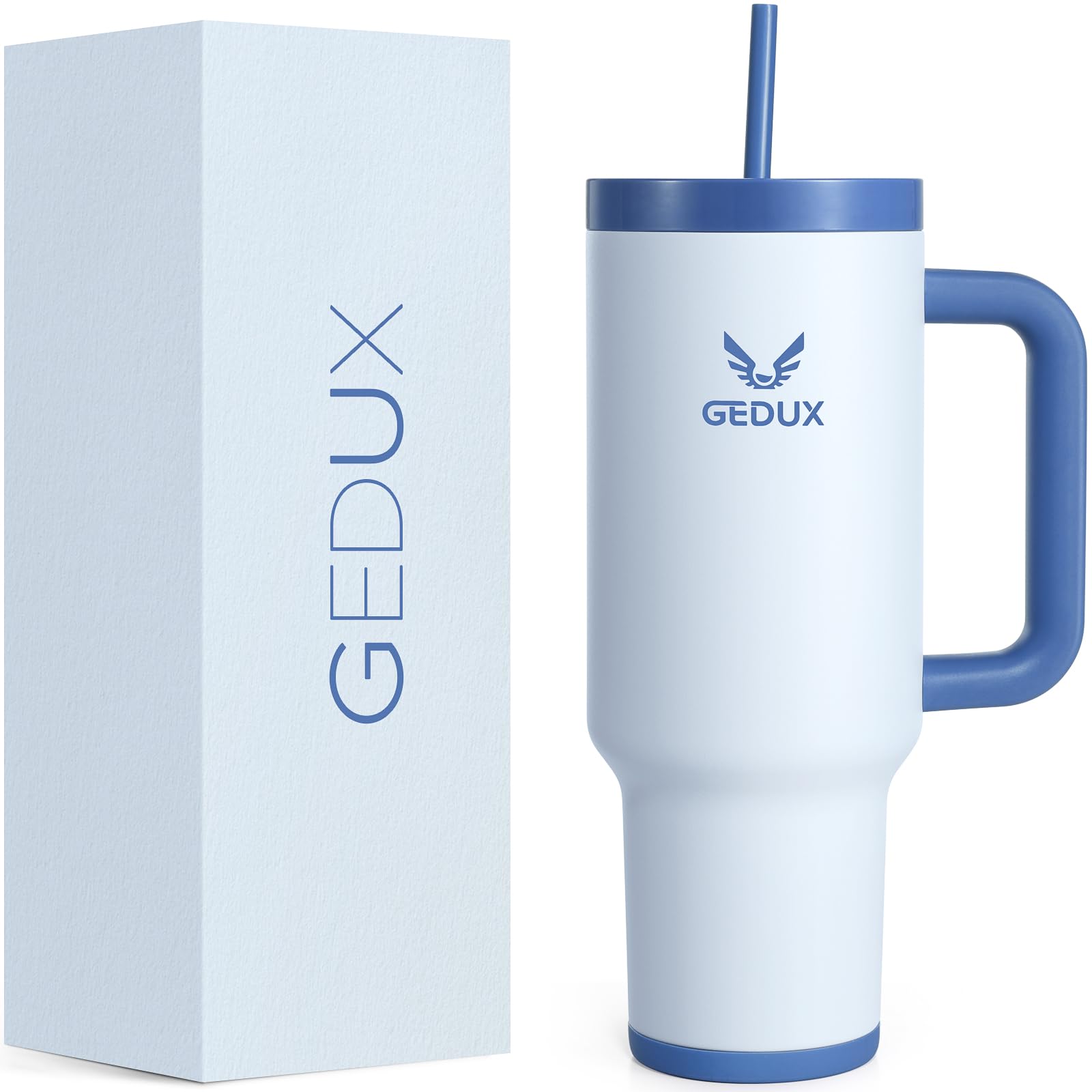 Gedux Trinkflasche Mit Strohhalm 1,2L-Thermobecher Mit Henkel,Auslaufsicher