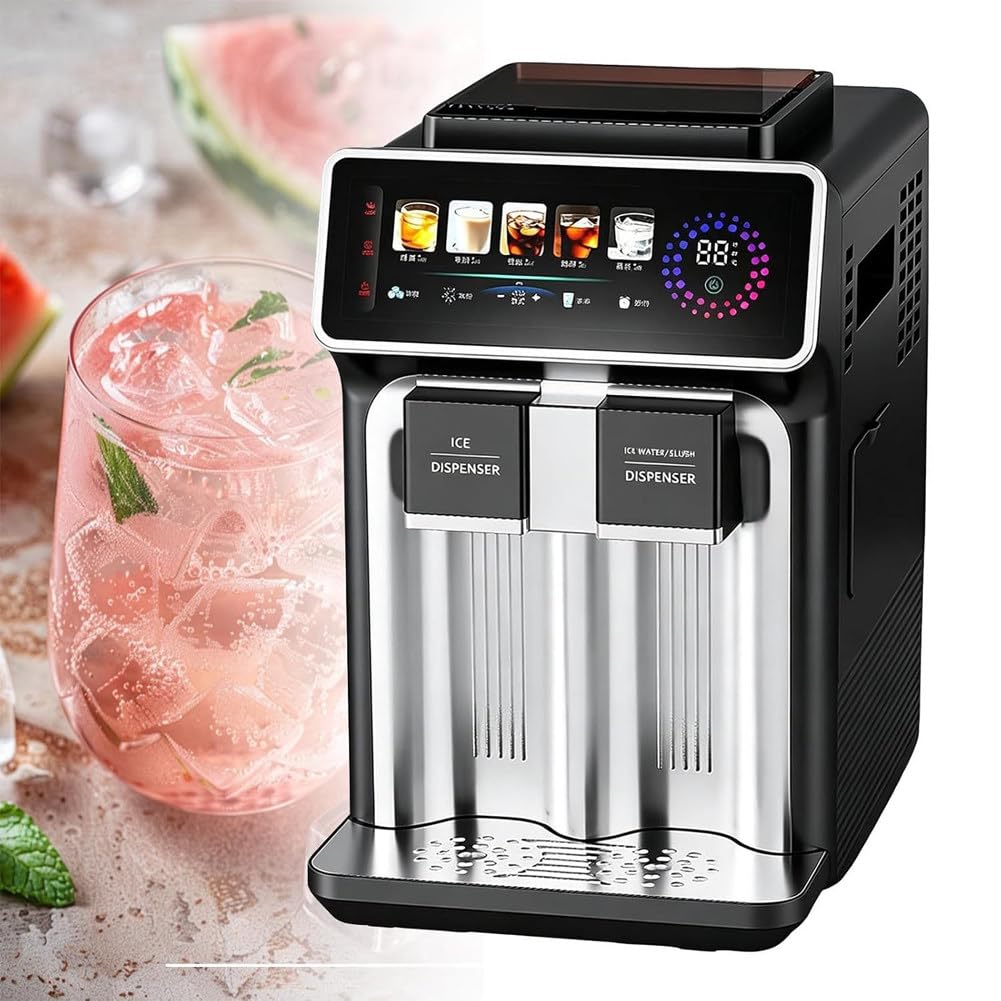 Distributore d'acqua da banco con fabbricatore di ghiaccio, produce 12 cubetti di ghiaccio in 6 minuti,granite in 30 secondi e acqua ghiacciata in 3 secondi,15 kg/giorno di ghiaccio a proiettile Black