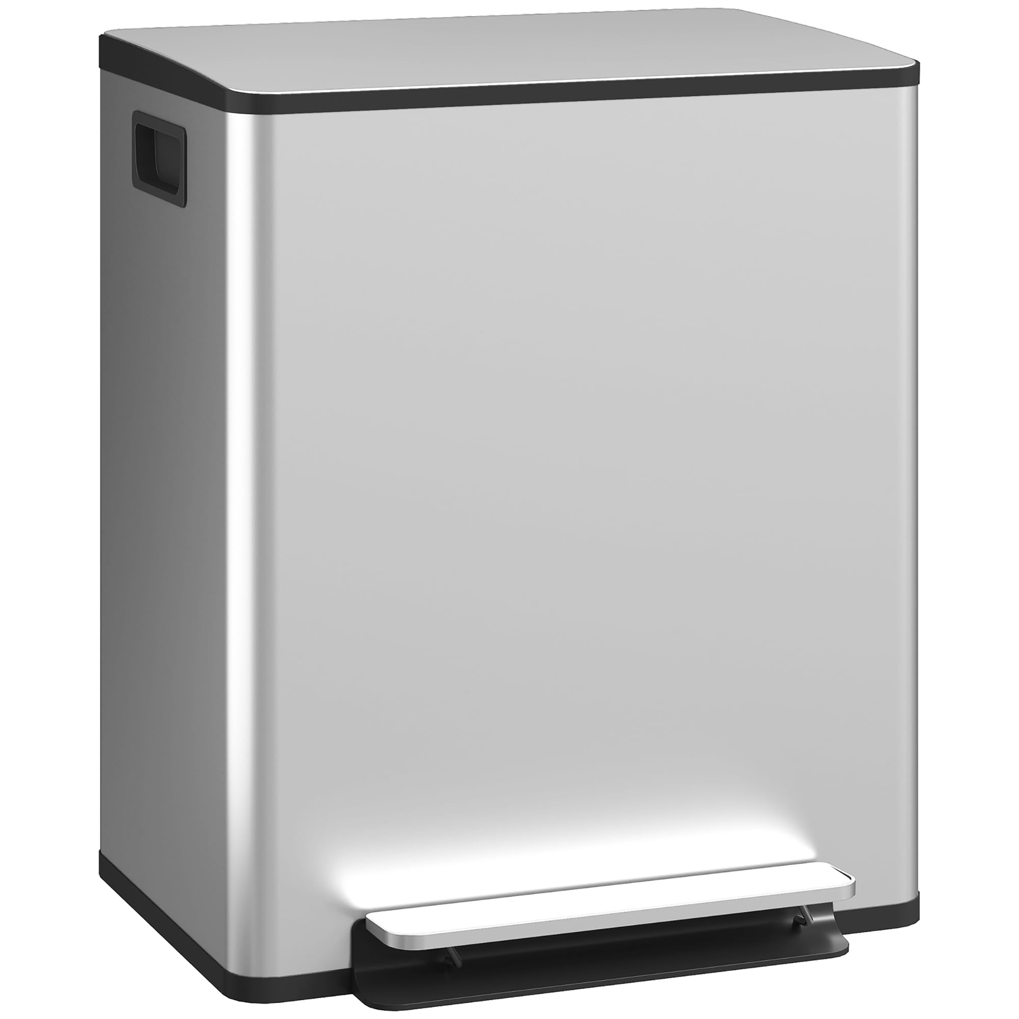 HOMCOM Dual Kitchen Bin 2 x 25L Stainless Steel Double Pedal Bin Silver 50L