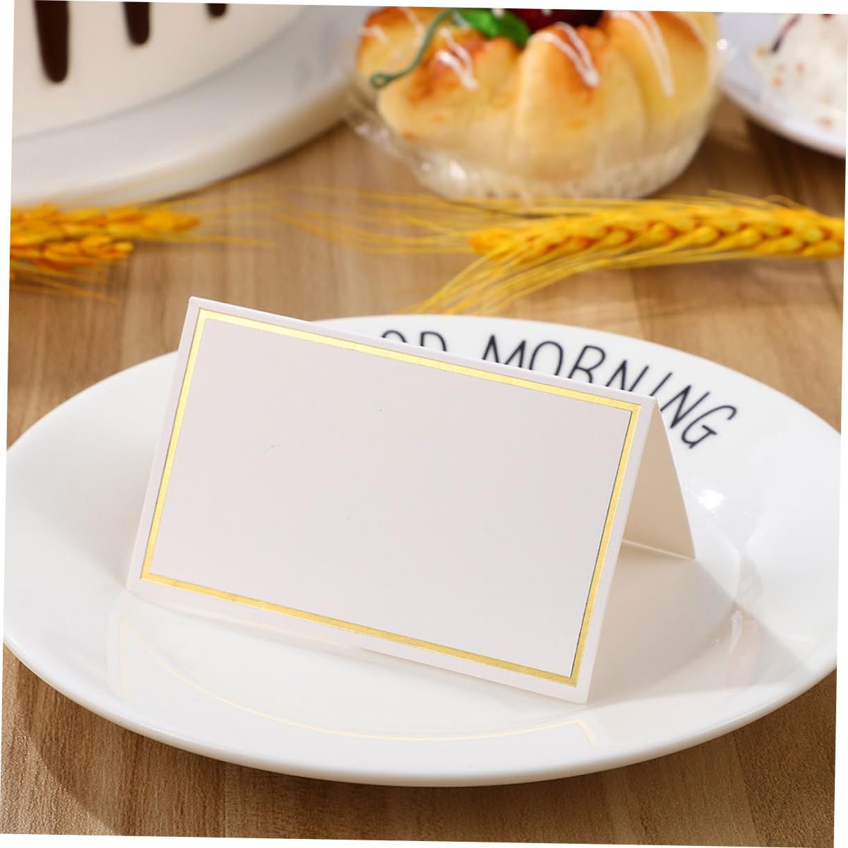 200 Tischkarten aus Papier, Rund, für Hochzeit und Restaurant | Glatte Kanten, Leicht zu Beschreiben, Bronzefarbenes Design, Strukturierte Aufsteller