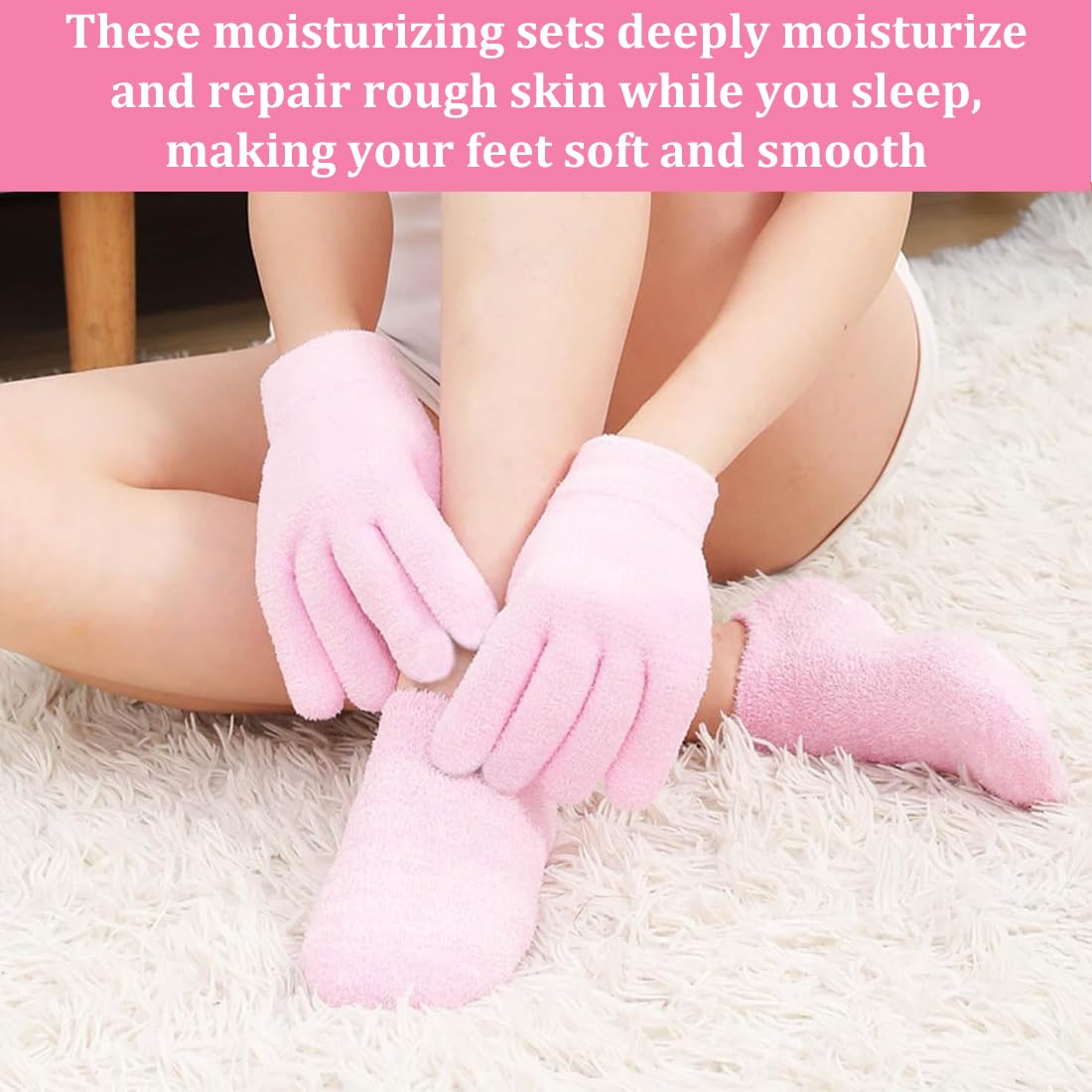 Lot de 2 Paires de Gants et Chaussettes Spa en Gel Hydratants, Réutilisable Chaussettes en Gel, Hydratation et Confort pour Hommes et Femmes