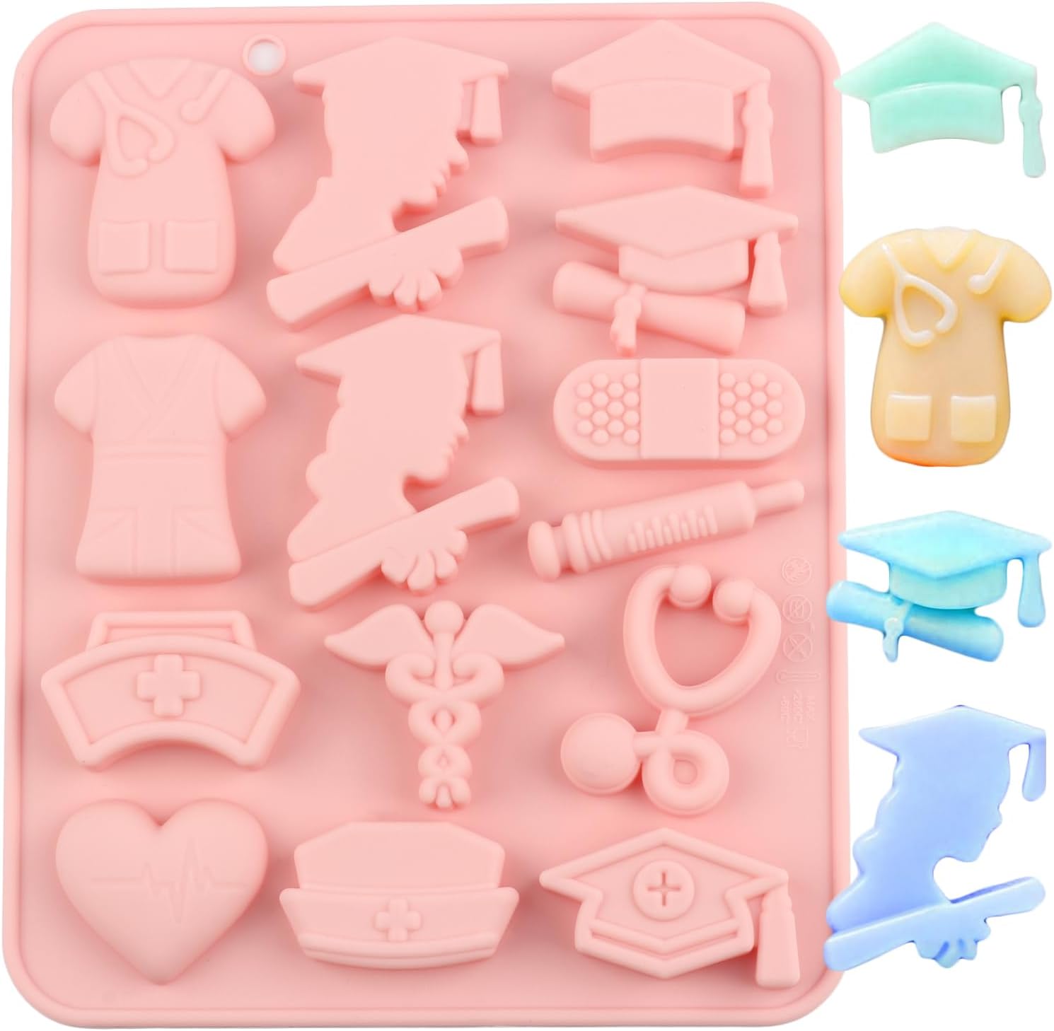 14 Cavity Medical Graduation Silicone Candy Molds Nurse Doctor Themed Chocolate Mold For Candy Chocolate Cupcake Topper Decorating