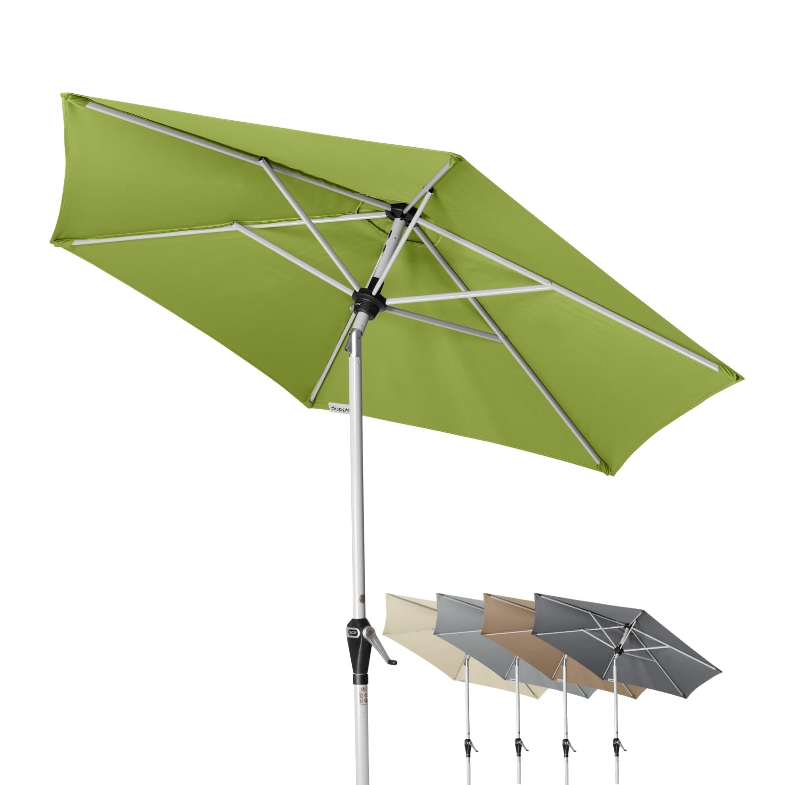 Doppler Sombrilla de jardín Active Auto Tilt Ø 210 cm: manivela con inclinación automática, plegable, protección UV FPS 50+, poliéster resistente a la intemperie, estructura de acero en color plata