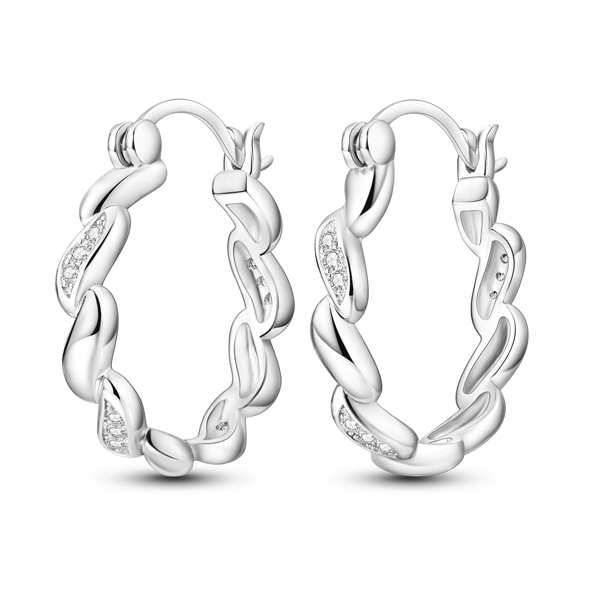 Parmuz 925 Sterling Silver Earrings Hoops for Women Ladies Simple Lightweight Twisted Medium Hoop Earrings With Cubic Zirconia Hypoallergenic Jewelry