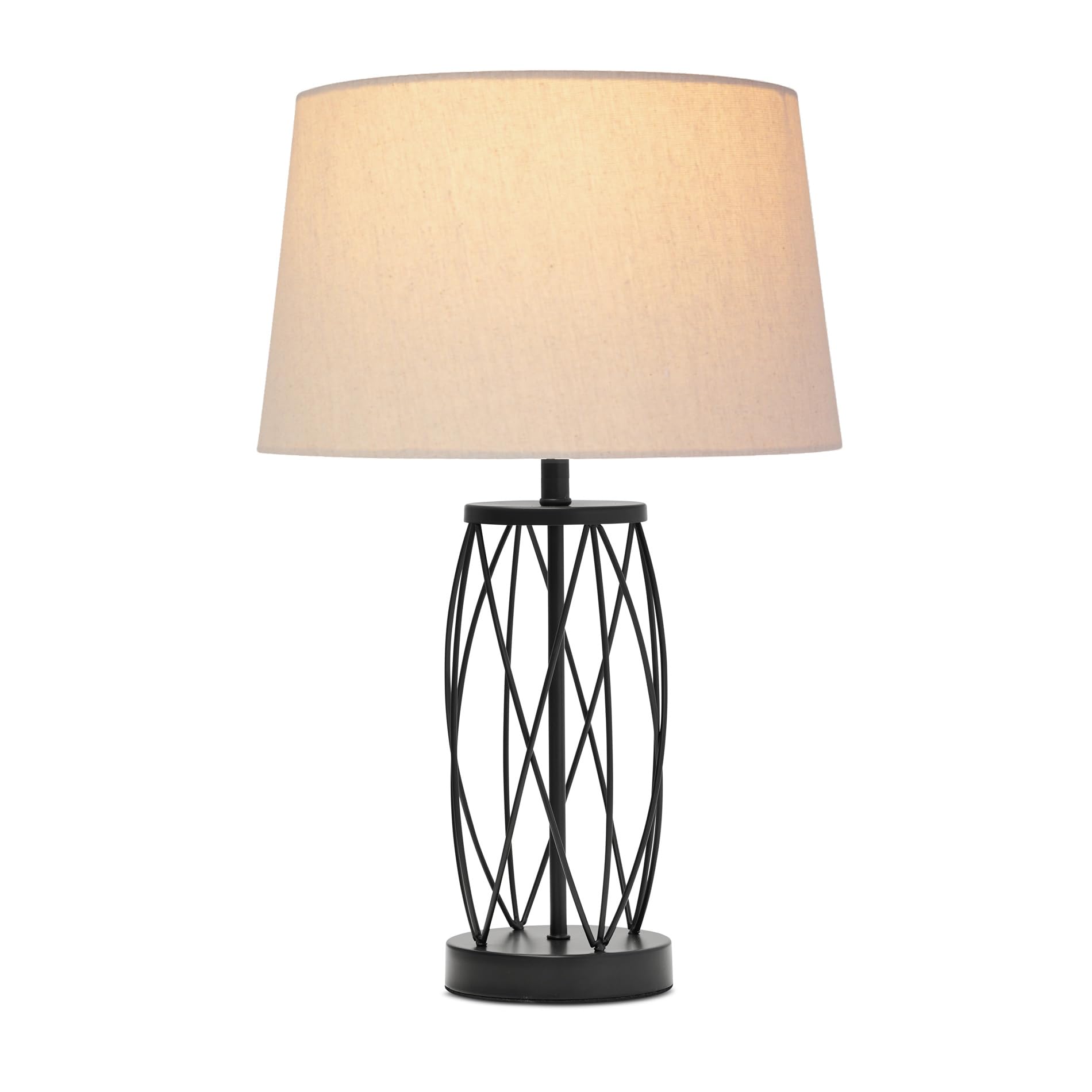 Lighting Supermarket Black Ashleigh Metal Lattice Cylinder Lantern Table Lamp With Natural Linen Shade