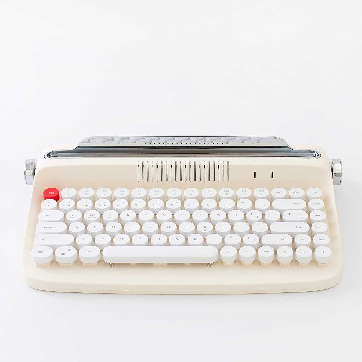 Adventurers Wireless Retro Typewriter Keyboard,Bluetooth 5.0 Keyboard with Cute Round Keycaps/Tablet Holder, for Writers/Girlfriend(Ivory Butter)