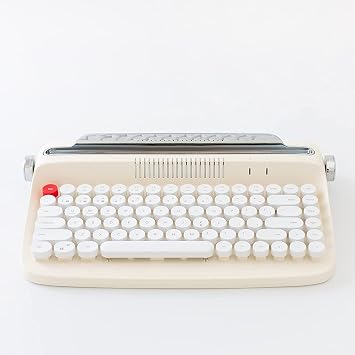 Adventurers ACTTO B303 Wireless Retro Typewriter Keyboard,Bluetooth 5.0 Keyboard with Cute Round Keycaps/Tablet Holder,Integrated Stand for Win/Mac/Android Ivory Butter