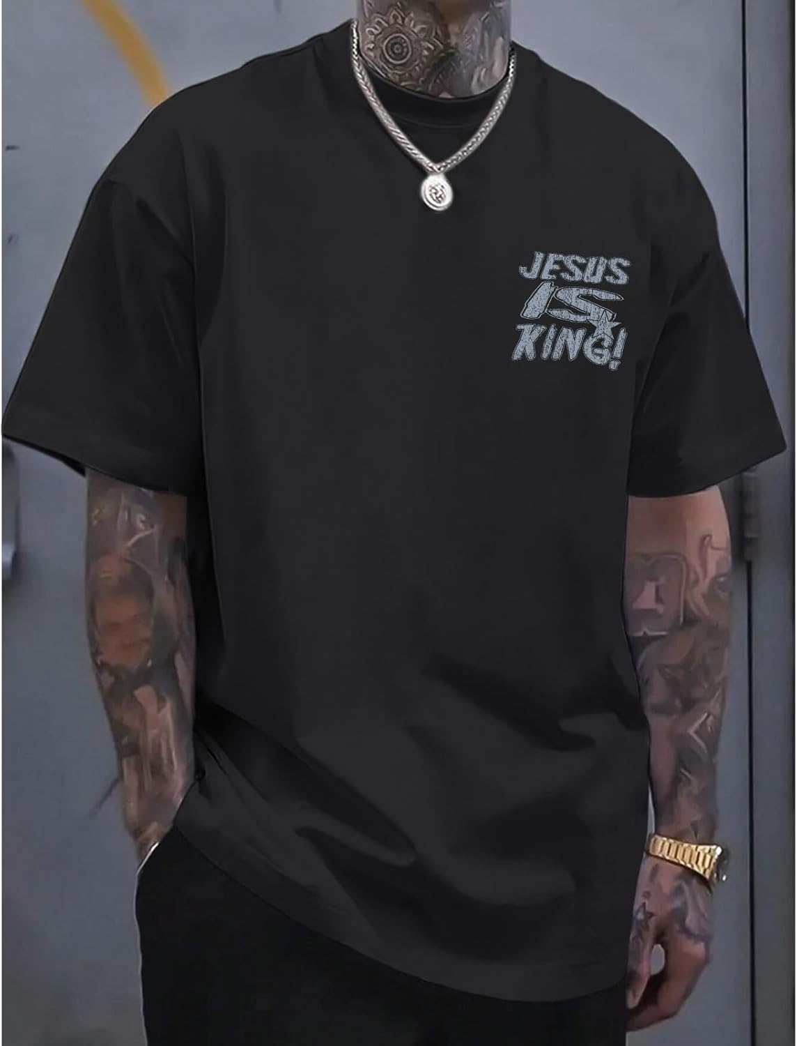 Christian Shirts for Men Jesus is King Tshirt God Faith Inspirational Religious Sayings Tees Funny Bible Verse Tops - Image 2