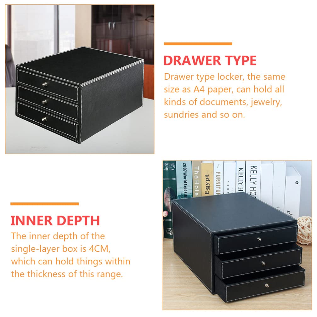 Cabilock 1pièce Boîte De Rangement Cuir Pu Pour Bureau Organisateur De Documents à Couches Étagère De Stockage Élégante Noir Idéale Pour Dossiers Et Accessoires De Bureau