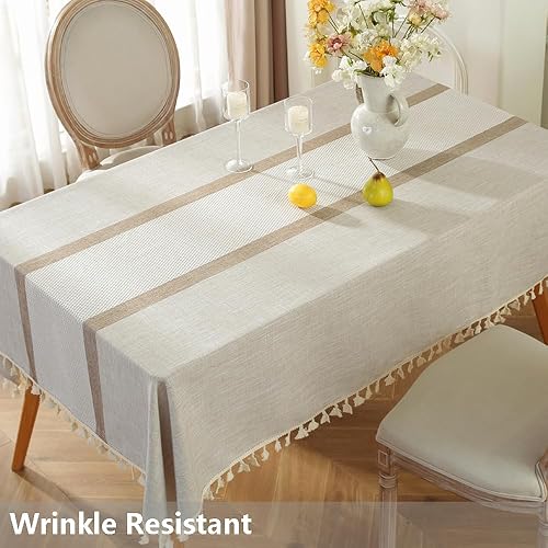 Miniatura 3 de TruDelve Mantel rectangular de lino de algodón, mantel de arpillera gris, mantel rústico de granja para mesa de comedor (55 x 86 pulgadas, 2 lino)