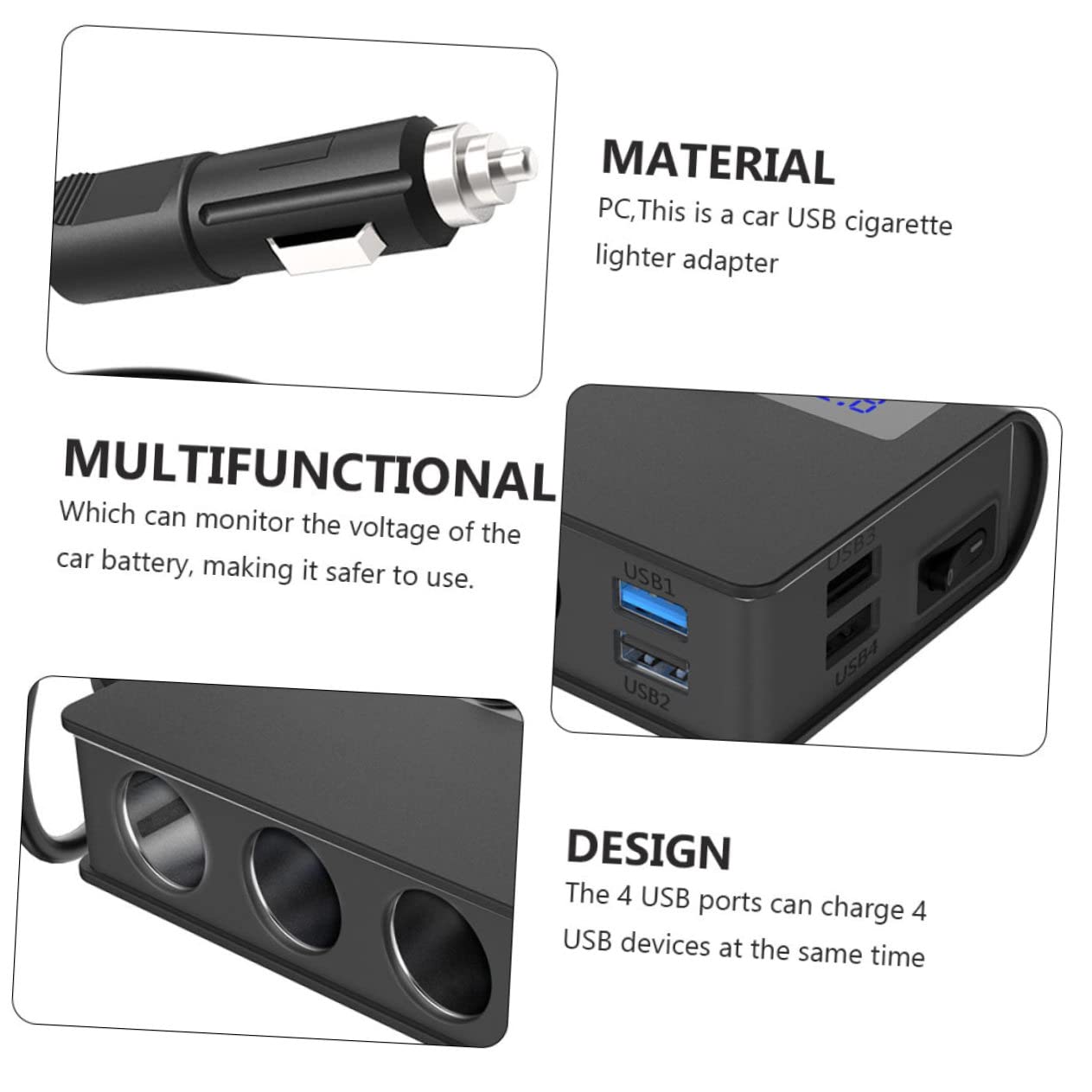 LALAFINA Cargador de Coche con y USB Adaptador de Mechero con Interruptores y Luz LED Cargador Móvil para GPS Cámara