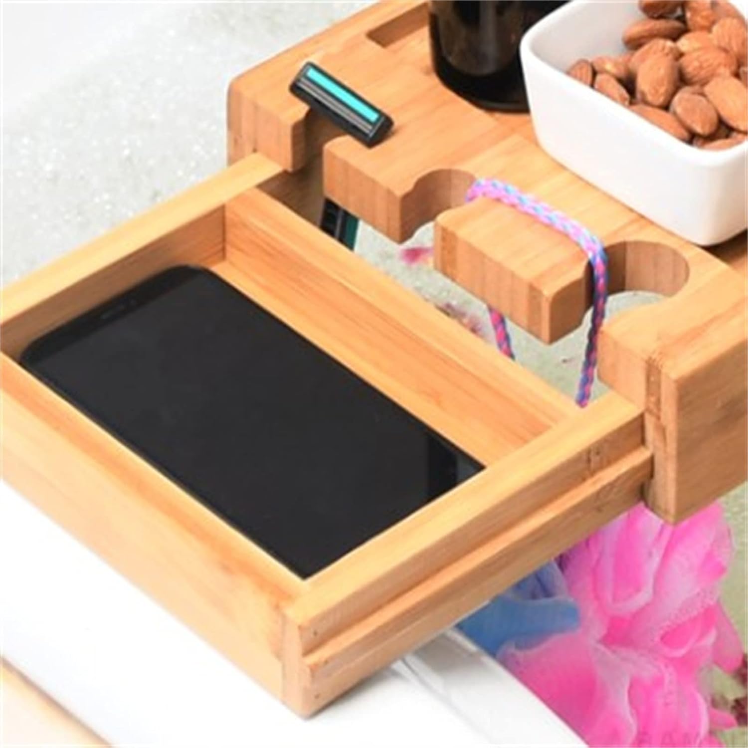 Bathtub Rack Mirror Bathtub Rack Telescopic Multi-Function Bathtub Rack Bathroom Wooden Barrel Rack Shelf Bathtub Trays