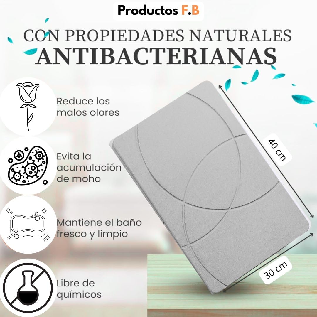 F.B Tapis de bain en diatomite, 40 x 30 cm, absorption rapide, anti-fongique, anti-odeurs, gris clair