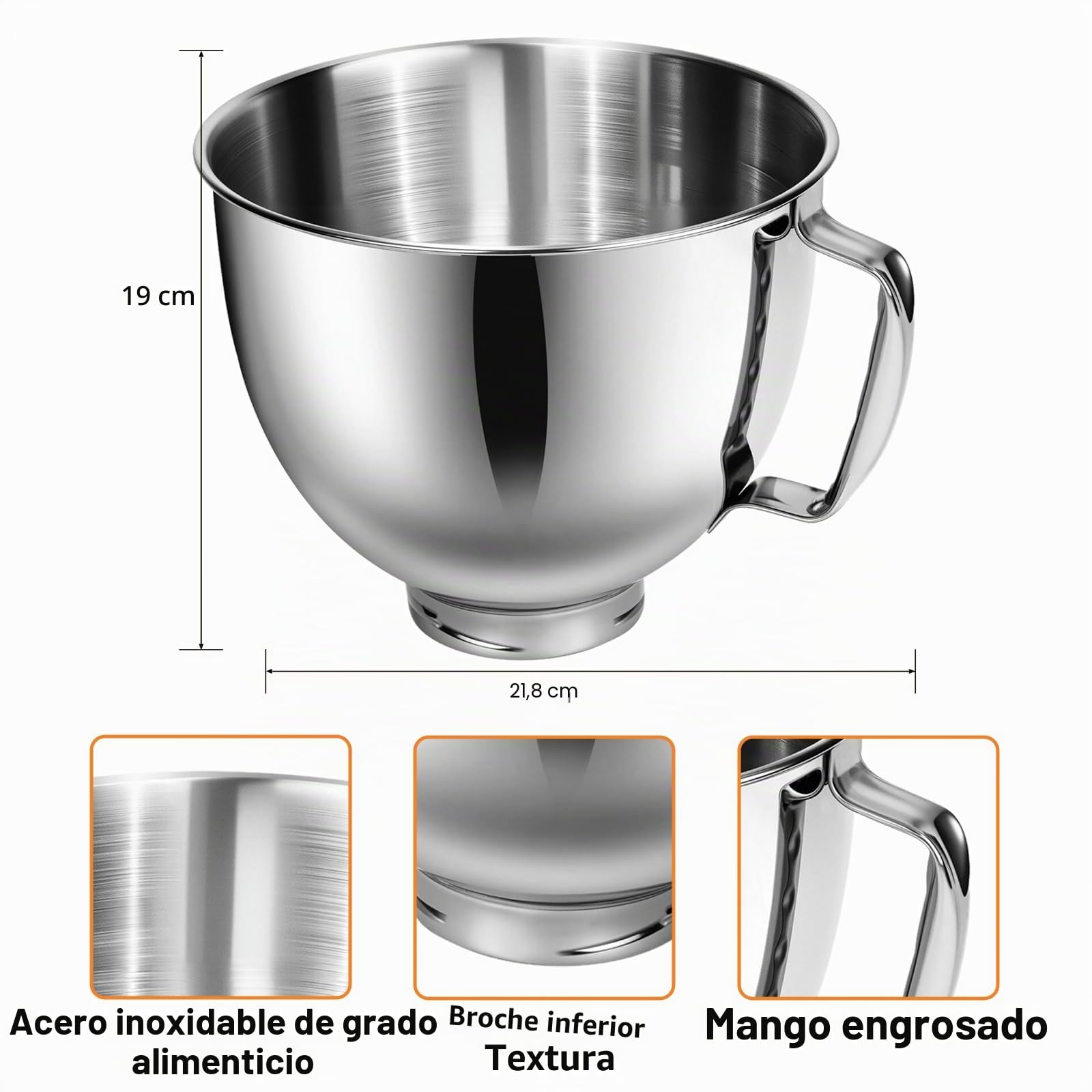 Bol de Acero Inoxidable para Batidora de Pie Kitchen Aid de 4.5-5 Cuartos, Compatible Con Los Accesorios para Batidora Kitchen Aid