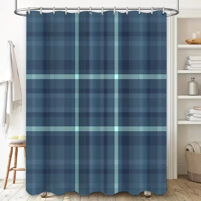 Rideau de bain moderne bleu foncé lavable en machine tissu
