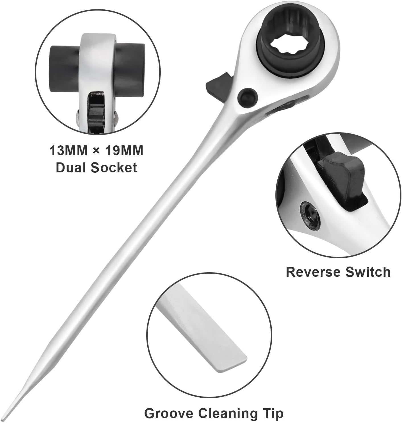 13mm x 19mm Heavy-Duty Chainsaw T-Bar Scrench – Cold-Forged Steel Dual-Taper Tool for Quick Chain & Bar Adjustment,Silver