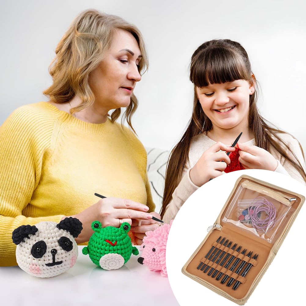Aguja de tejer circular, juegos de agujas circulares redondas intercambiables de acero inoxidable, juego de agujas de aluminio e inoxidable, con bolsa de almacenamiento, kits completos de manualidades
