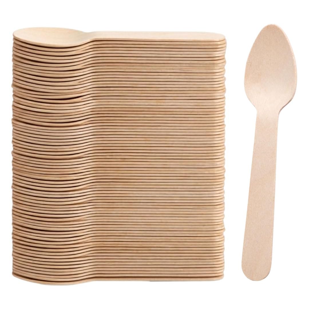 SinChic Wooden Spoons,100 PCS 11cm Eco Friendly & Plastic Free Wooden Spoon