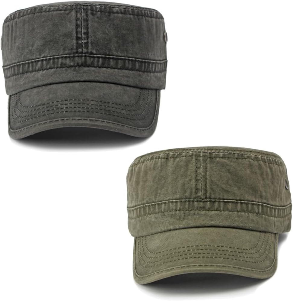 2 Pack Cadet Army Caps Cotton Military Style Patrol Hats Adjustable Veteran Flat Top Hat - Image 4