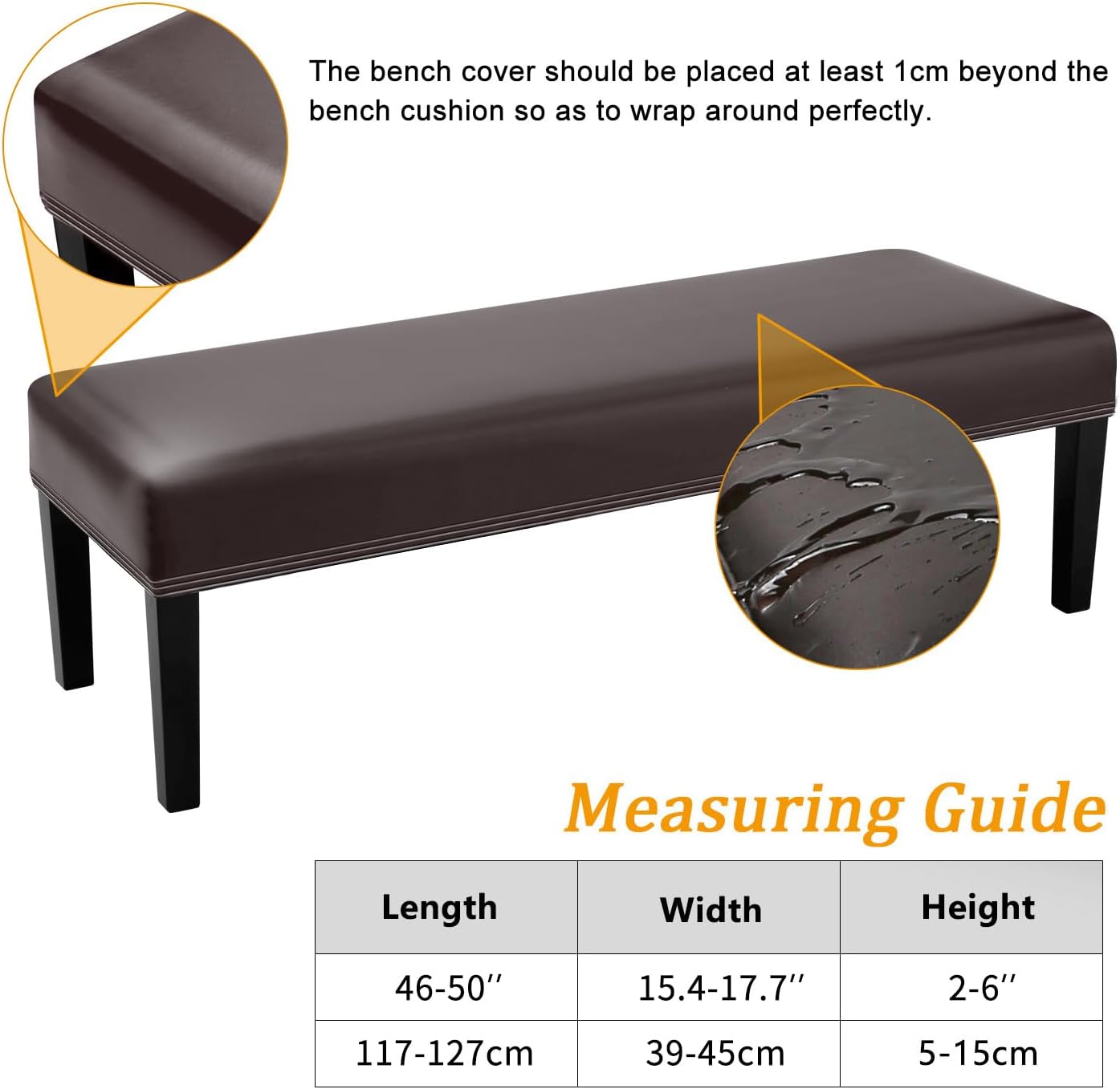YISUN Dining Room Bench Covers, PU Leather Waterproof Upholstered Bench Slipcover, Removable Washable Bench Seat Protectors for Living Room, Bedroom, Kitchen(PU Coffee)