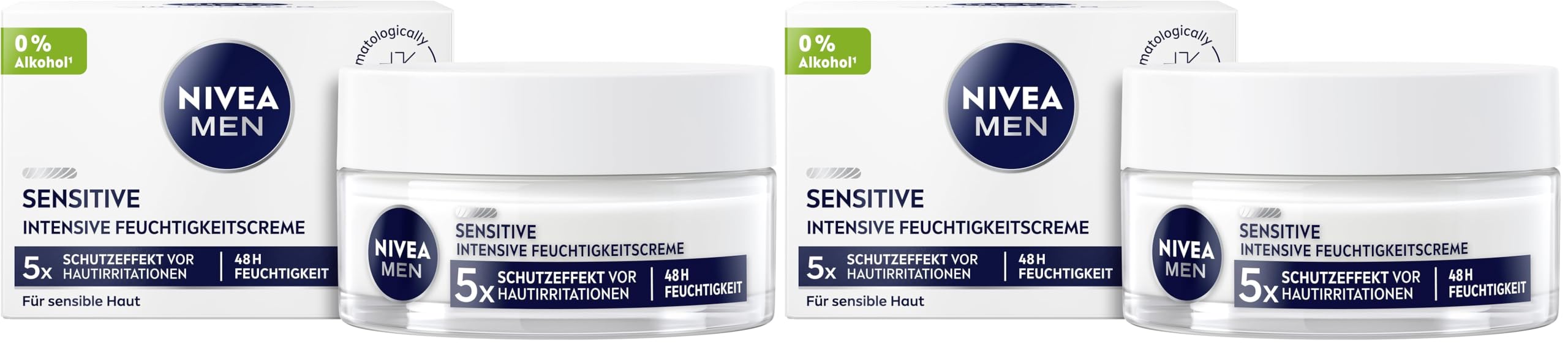 NIVEA MEN Sensitive Intensive Feuchtigkeitscreme, Gesichtscreme mit 48h Feuchtigkeit für empfindliche Männerhaut, Gesichtspflege zur Linderung von Hautirritationen (50 ml) (Packung mit 2)