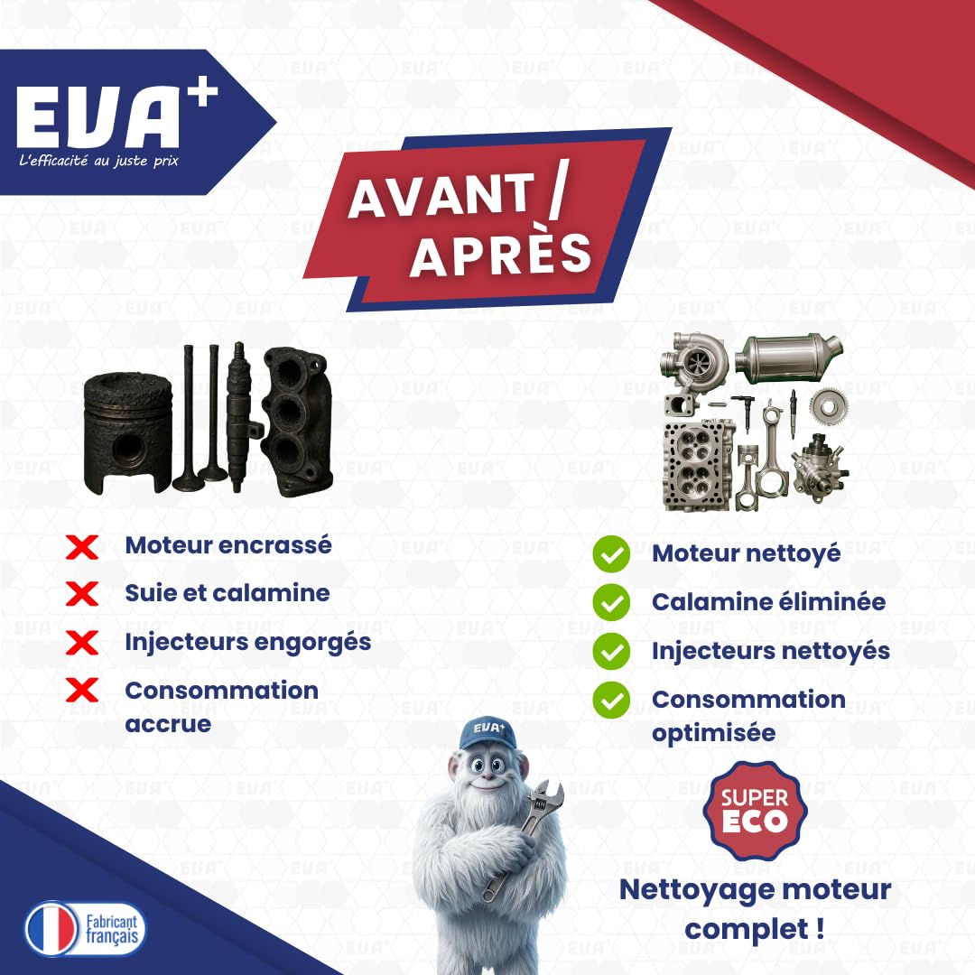 Décrassant Essence 5en1 300mL - EVA+ | EVAAD006 | Tout en Un Multi-action Sans Démontage | Nettoie Injecteurs EGR Turbo Catalyseur | Réduit Consommation | Nettoyant & Décalaminant Moteur Diesel