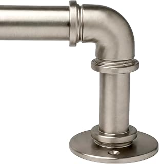 Satin Nickel Industrial Curtain Rod for Windows 18 to 144 Inches,1 Inch Adjustable Drapery Pole,Heavy Duty Outdoor/Indoor Modern Curtain Rods,Easy Installation(Satin Nickel 18"-144")