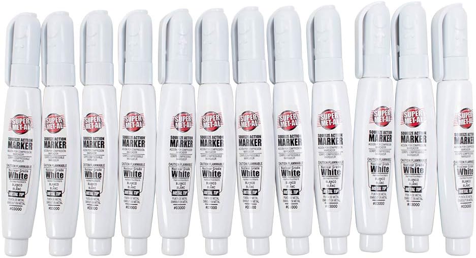 12 Pc Set Nuclear White Super Met-Al Paint Marker Pens Weather Proof 1.4mm Stroke Fine Tip Metal Wood Stone Glass Plastic for Auto Crafts
