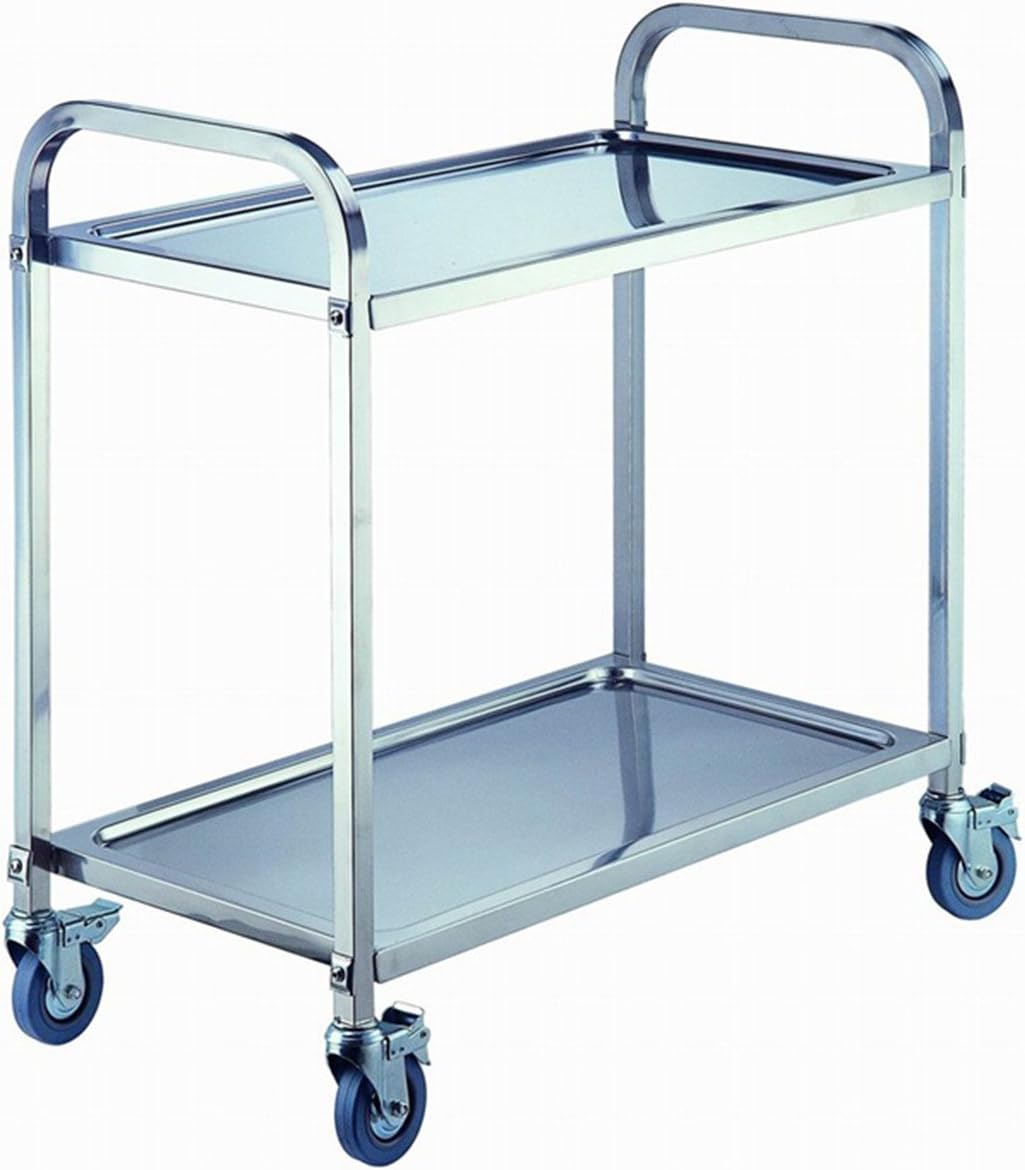 ybaymy Rolling Trolley Cart Serving Rack, 2 Tiers Stainless Steel-for Kitchen Island Hostess Utility Bar Worktop