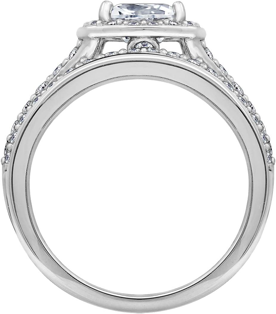 Amazon Essentials Sterling Silver Platinum Plated Infinite Elements Cubic Zirconia Cushion Halo Ring, (previously Amazon Collection)