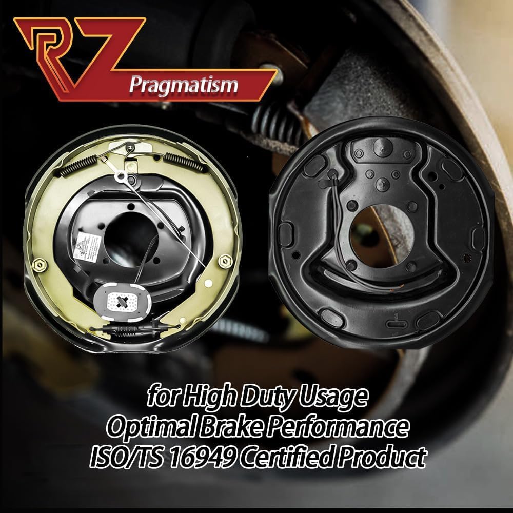 RV Murts 12" x 2" Self Adjusting Electric Trailer Brakes Assembly for 5,200 lbs, 6,000 lbs, 7,000 lbs Trailer #42 Axle with Nuts&Washers, 1 Pair RV Spindle Brake Kit with 5 Holes for Parts Replacement