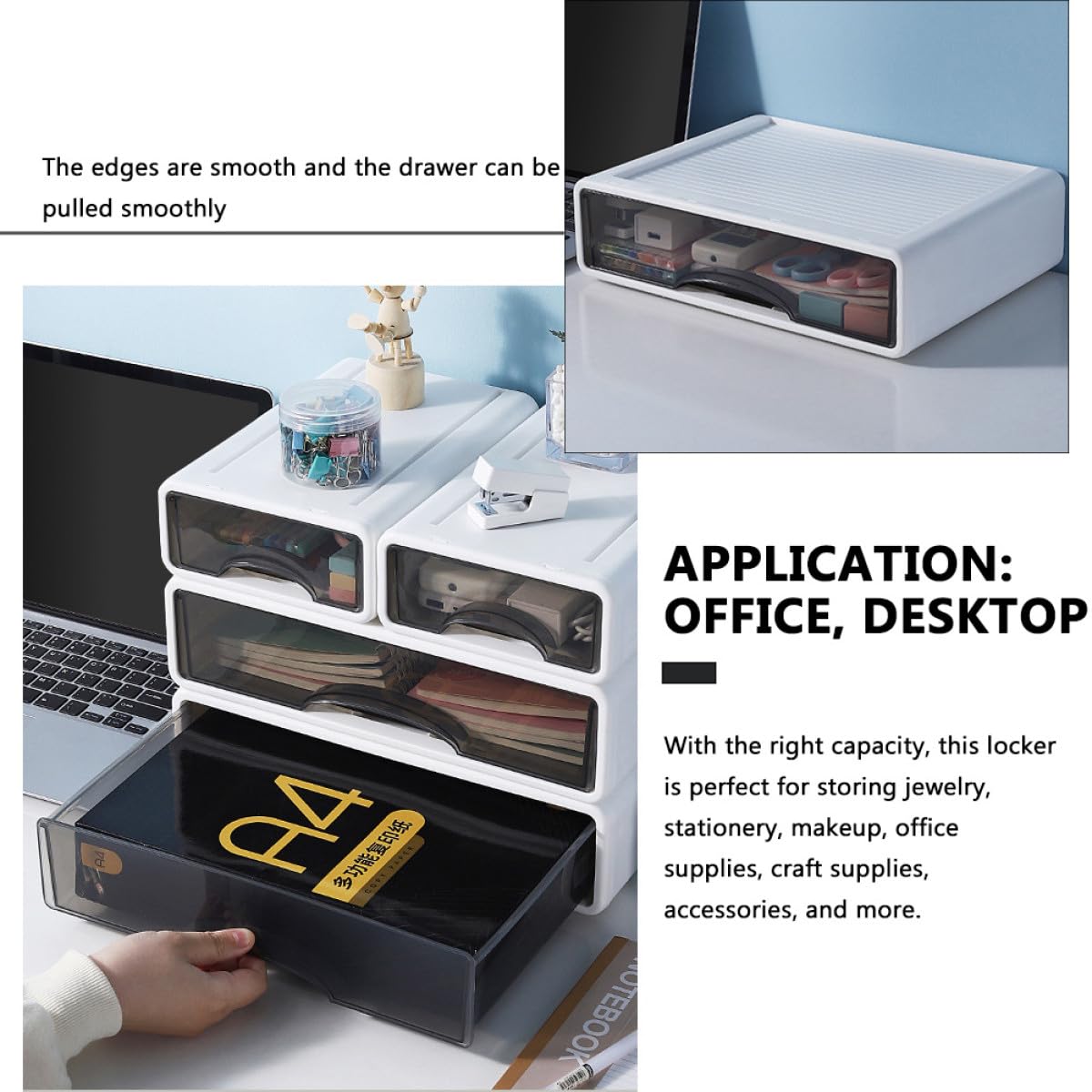 Alipis Organizador de Escritorio Cajones de Pp Blanco Apilable | Oficina y Mesa, Diseño Ranura, Almacenamiento para Accesorios y Maquillaje