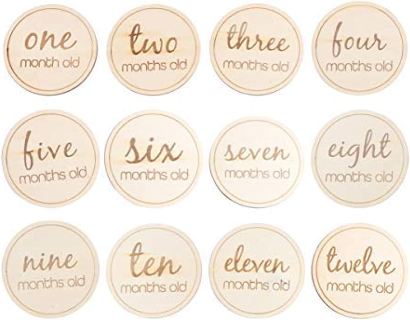 TOYANDONA 12pcs Baby Monthly Cards Wooden Milestone Cards 1-12 Months First Year Belly Card Photography Props for Infant Photo Keepsakes (Round English Letter)