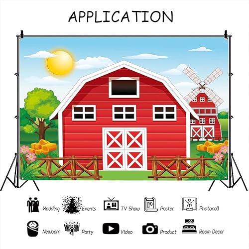 Miniatura 4 de Tela de fondo de fiesta de cumpleaños para niños, tela de fondo con temática de granja (fondo antiguo de almacén rojo de granja)
