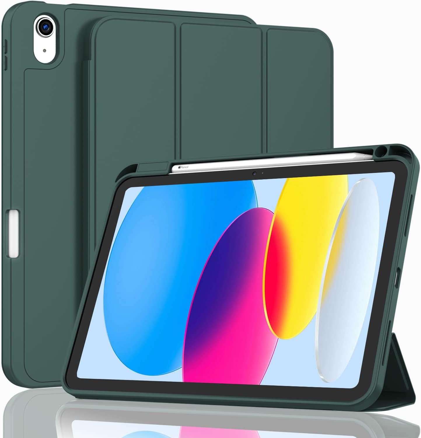 iPad (A16) Case/iPad 10th Generation Case [11-Inch 2025/10.9 Inch 2022] with Pencil Holder, Smart Cover with Soft TPU Back [Support Auto Wake/Sleep] (New Midnight Green)