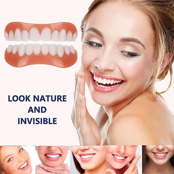1 Pairs False Teeth Veneers Top And Bottom Instant Veneers Fake Teeth Cosmetic Dentures Veneers Teeth Whitening Temporary Smile Prosthesis Teeth for Men Women Adult [Energy Class A]