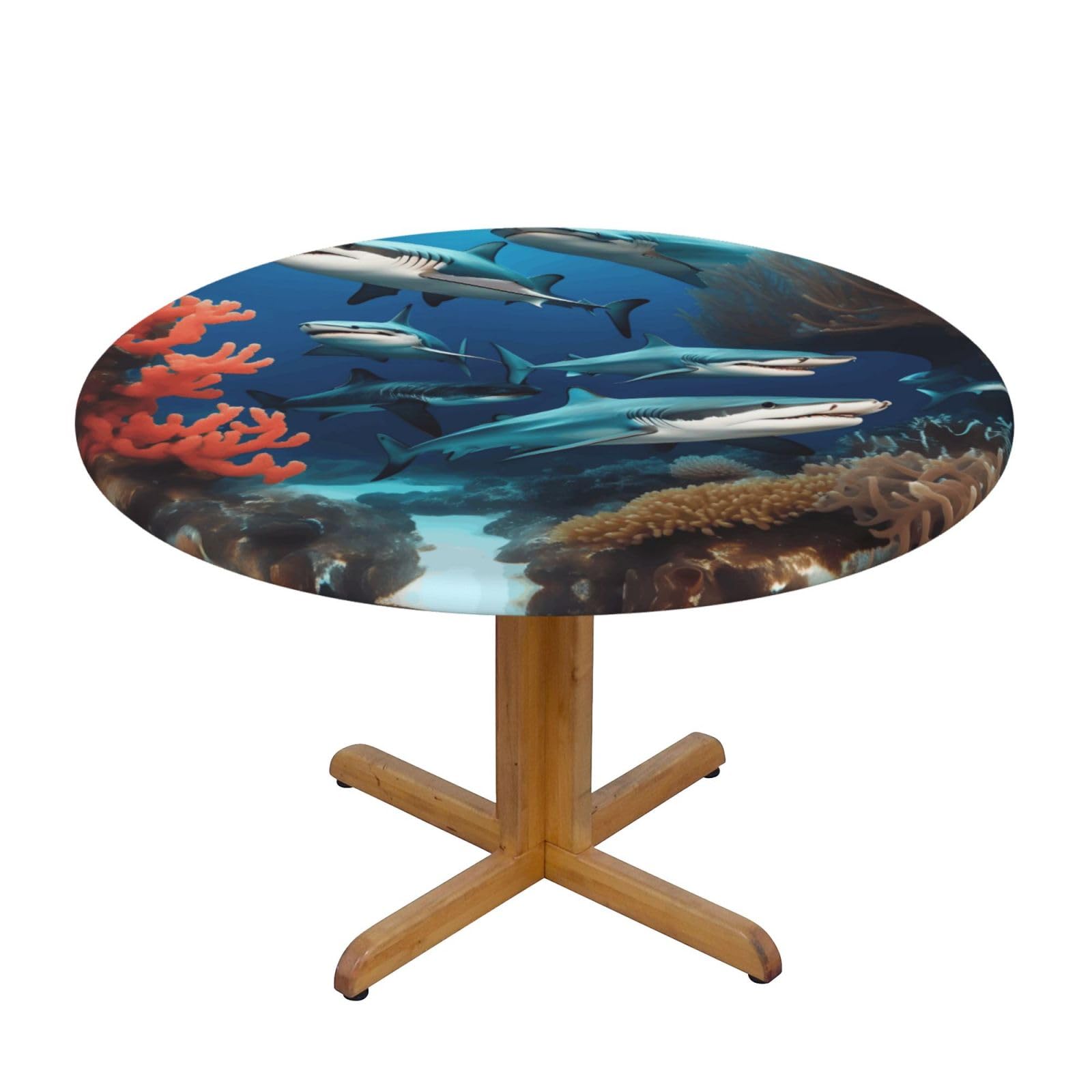 ZQYTGFDC Submarine shark coral S Decorative Round Tablecloth Waterproof Anti Stain Oil Proof Size for 40 50 inch