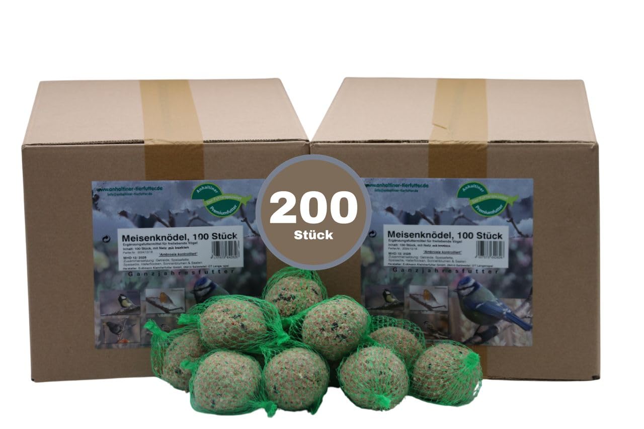 Anhaltiner Meisenknödel 200St. mit Netz mit Insekten Rindertalg Wildvögel Fett
