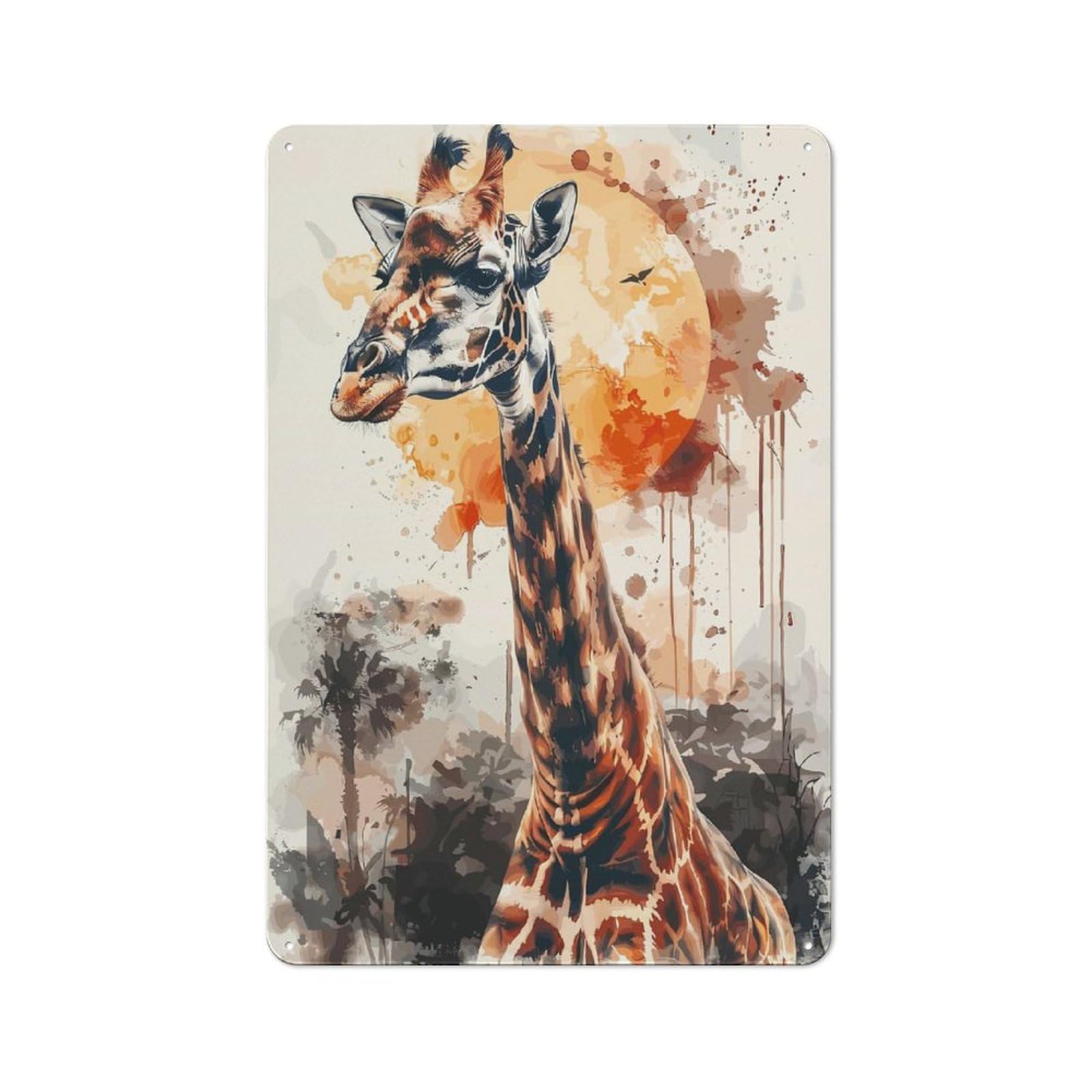 Junmoney Style-3 Retro Metal Wall Sign 30X20cm Featuring Giraffe Sun Watercolor For Garage Wall, For Garage, Workshop And Man Cave Decoration