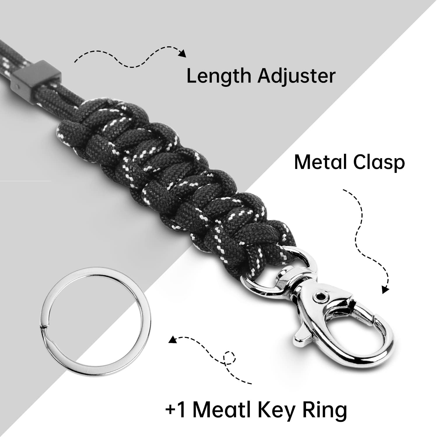 LIUGX ID Badge Holder with Lanyard, Paracord Braided Lanyard, Adjustable Length, Heavy Duty Neck Lanyard Keychain with Metal Clip Key Ring for Phone Wallet Key for Men Women Teacher