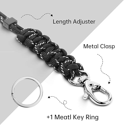 Miniatura 2 de LIUGX Cordón trenzado de paracaídas para soporte de tarjeta de identificación, longitud ajustable, llavero resistente con clip de metal para llavero