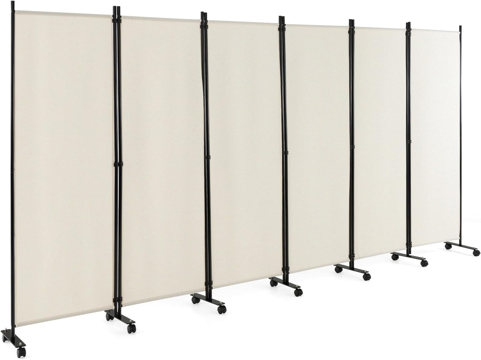 Giantex 6 Panel Room Divider, 132''W x 68''H Large Folding Privacy Screen, Rolling Partition Room Dividers for Home Office Studio Separation, Freestanding Fabric Wall Divider Screen on Wheels, Beige