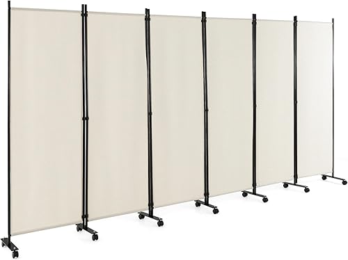 Giantex Divisor de habitación plegable de 6 paneles de 5.7 pies con rodillos, color blanco, pantalla de privacidad plegable grande de 132 pulgadas