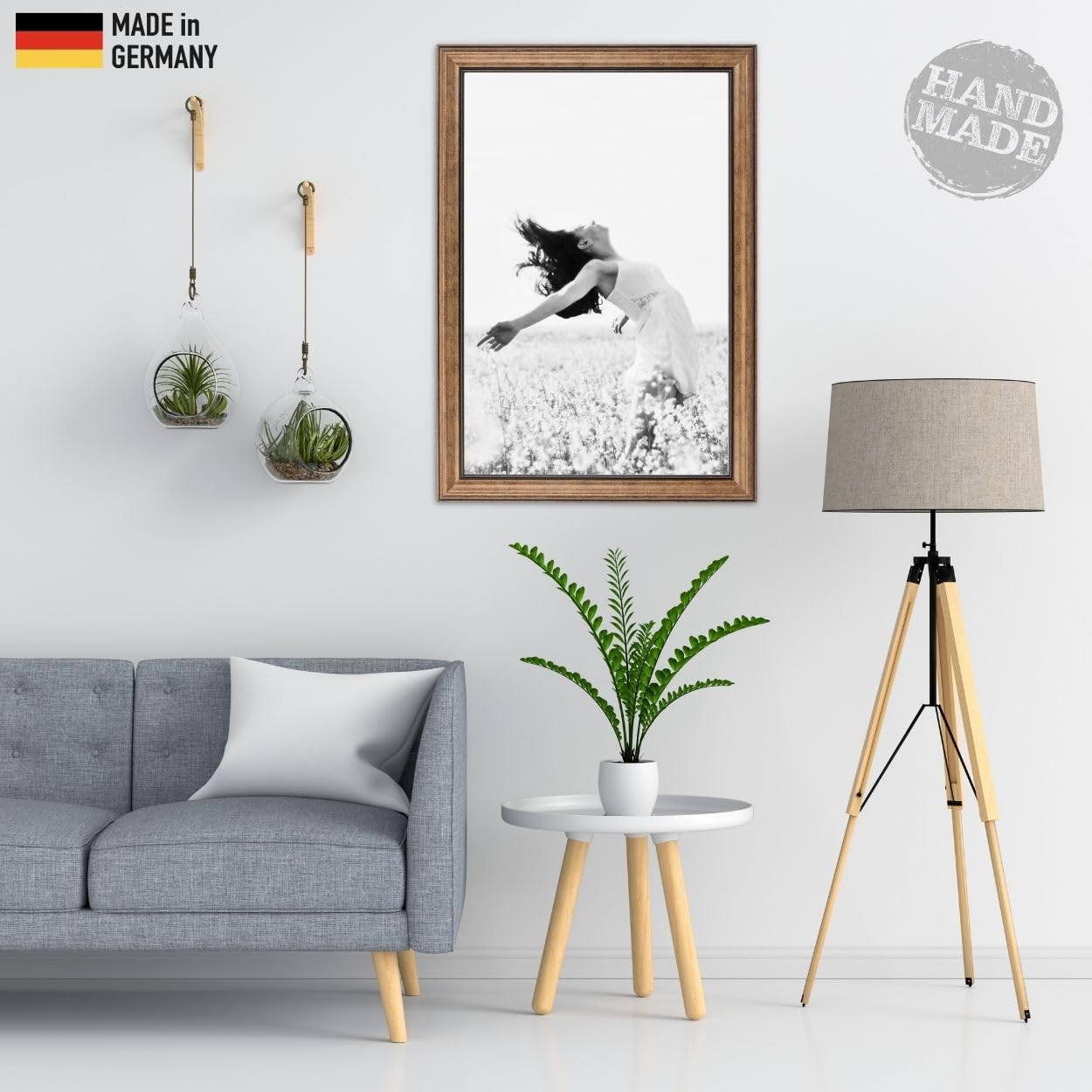 N°67 Barock Bilderrahmen 50x70 cm Bildmaß, Braun, Massivholz | breite Echtholz-Profilleiste, Acrylglas glasklar & bruchsicher, Vintage-Stil, HDF-Rückwand, Metallaufhänger, handgefertigt