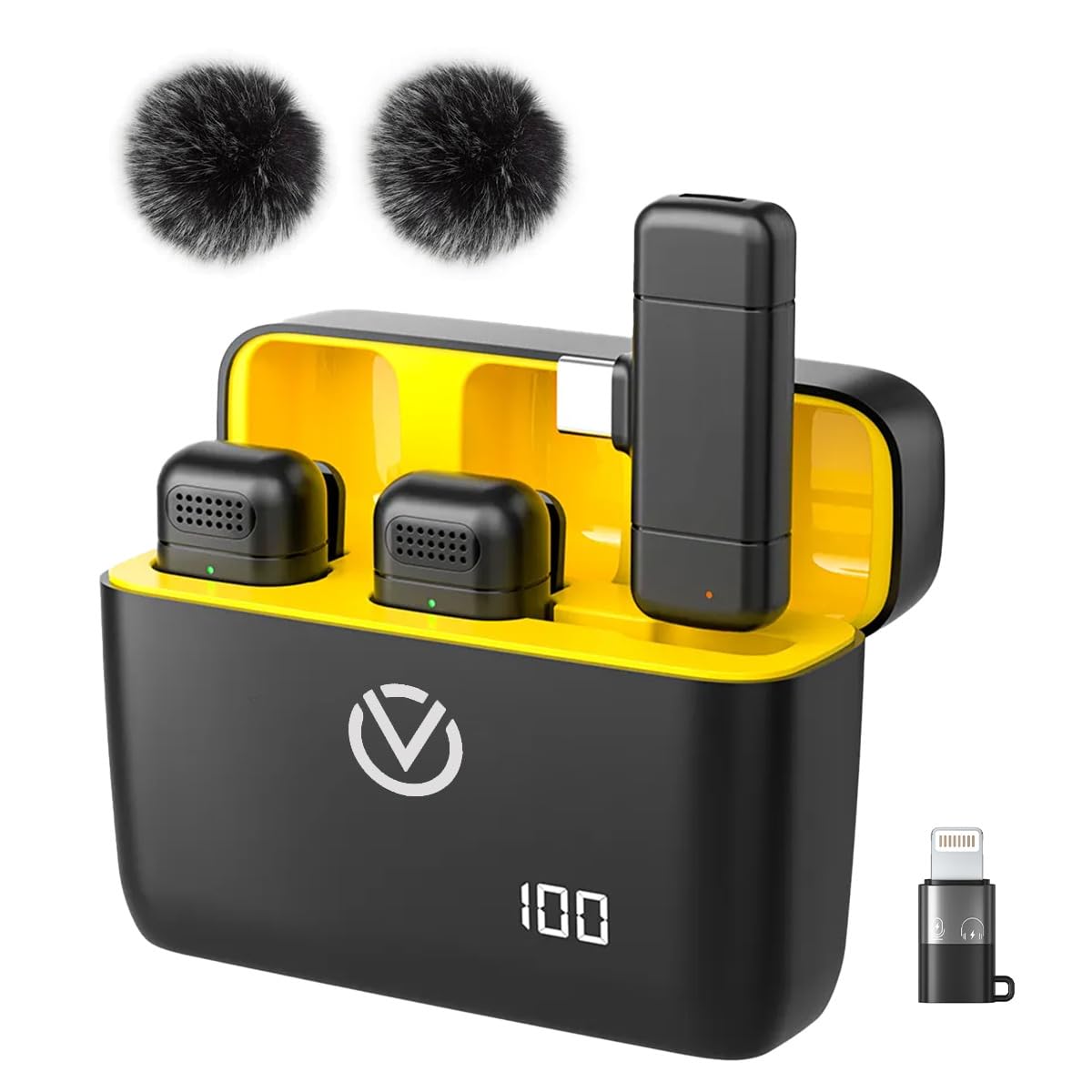 VOOK Wireless Mic with Noise Reduction for Video Recording, Support Type C Android & iPhone, Dual Channel Mic Wireless | Mic for YouTube Wireless | Charging Case Included